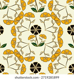 Abstractas trébol dibujado a mano diseño de fondo amarillo sin patrón perfecto para paños, bufanda, moda, funda de cojín, cubierta de libro, ilustración.