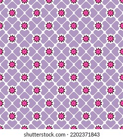 Abstract Clover Leaves Geometric Retro Seamless Pattern Trendy Fashion Design Perfect for Allover Fabric Print or Wrapping Paper Minimalist Diagonal Squares Small Florals Lilac Fuchsia Tones