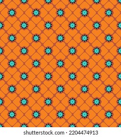 Abstract Clover Leaves Geometric Retro Seamless Pattern Trendy Fashion Design Perfect for Allover Fabric Print or Wrapping Paper Minimalist Diagonal Squares Small Florals Orange Tones