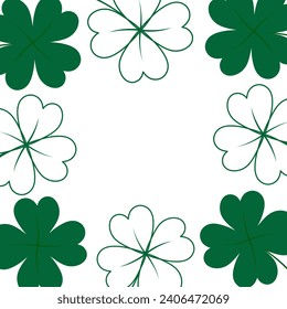 Abstract clover square frame border in trendy green with copyspace. Concept for St. Patrick greeting
