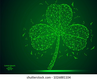 Abstract Clover with three leaves sign icon. It consists of triangles, lines in the starry sky. The symbol of St. Patrick's day. Vector illustration of the EPS 10.