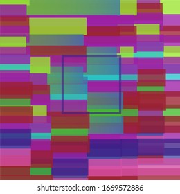 An abstract cluster of colored rectangles overlapping each other. Above the objects is a frame.