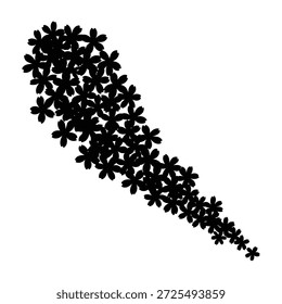 Conjunto abstrato de pequenas silhuetas de flores de cerejeira negra espalhadas em um padrão orgânico fluido isolado em fundo transparente