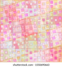 Abstract cluster of transparent geometric shapes. They overlap, creating a color pattern.