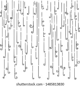 Abstract cluster of vertical stripes. All strips have curls.