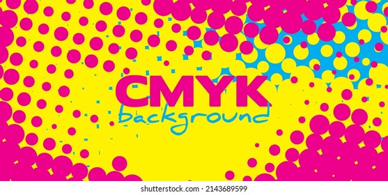 Abstract CMYK colors pop art background. Halftone vector graphic pattern
