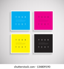 Abstract CMYK design square text boxes with shadows  Eps 10 vector illustration