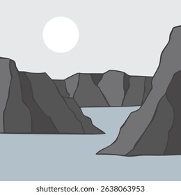 Abstract coast lanscape panorama posters. Organic shapes matisse style, naive art, contemporary backgrounds. cliff and mountains vector illustration