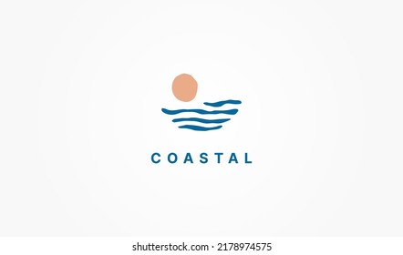 Abstract Coastal Beach Logo. Usable for Business Holiday and Branding Logos. Flat Vector Logo Design Template Element
