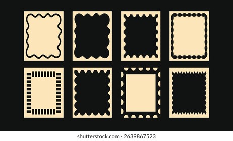 Abstract coastal frame templates in naive cut out style – vector design elements for ocean-themed invitations, greeting cards, wedding stationery and birthday celebration prints