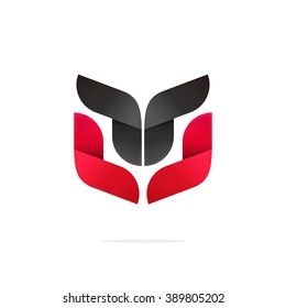 Abstract coat of arms strong vector illustration, beauty gradient red black logo concept, tech symbol, trend shape, modern brand design, geometric animal, robot face isolated on white background