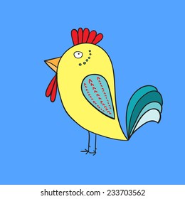 Abstract cock on blue background