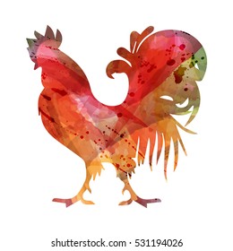 Abstract cock silhouette on white background with watercolor