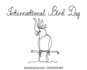 Abstract cockatoo parrot,continuous single line art hand drawing sketch, logo of the International Bird Day