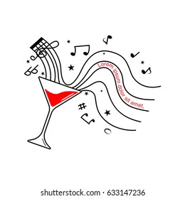 Abstract Cocktail Glass and Diatonic Scale with music notation (note) vector design