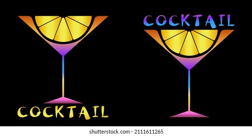 abstract cocktail logo with martini glass on dark background