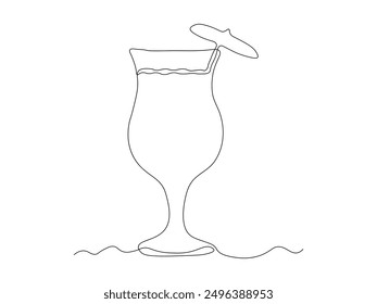 Abstract cocktail with umbrella, alcohol, lemonade,bar. continuous single line art drawing sketch, logo  