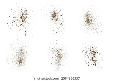 Abstract cocoa flying chocolate powder vector dust effect background set