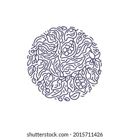 Étiquette abstraite de cacao en cercle. Motif de ligne d'art. Image vectorielle branche graphique, capsules monochromes, feuilles de texture. plantation de chocolat. Illustration isolée