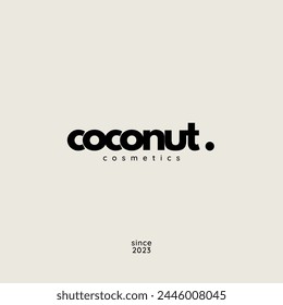 Abstract coconut cosmetics Logo. Coconut text in black isolated on White Background. Usable for Nature, Cosmetics, Healthcare and Beauty Logos. Flat Vector Logo Design Template