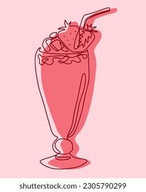 Abstract coctail illustration poster with summer colors. Continuous outline line on colored flat background for social media, postcards, print.