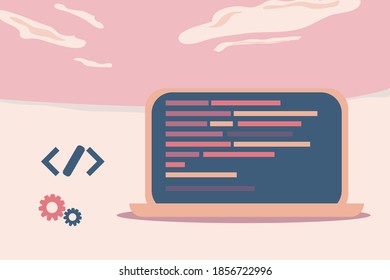 Abstract code developer and digital. shadow in laptop. sky and cloud in background of imagine. design by esp10.