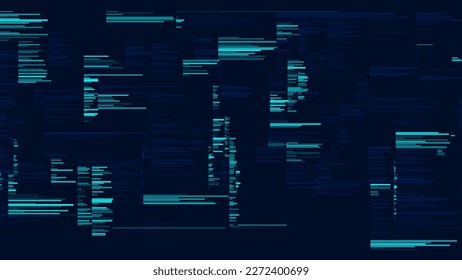 Abstract Code Lines Background. Glitch Overlay Texture.  Random Parts of Program Code. Digital Data Technology Concept. Vector Illustration.