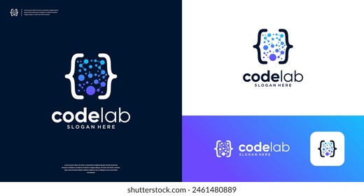 Abstract coding molecule tech logo design template.