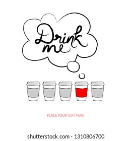Abstract coffee background. Drink me grunge illustration. Morning latte container template