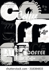 abstract coffee background, with word and letter, design template, grungy