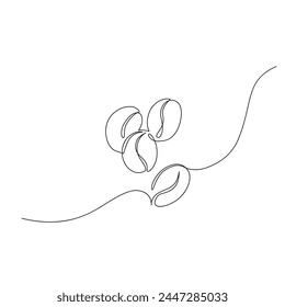 Abstract coffee bean drawing, coffee beans set continuous one line art. Hand drawn drink beverage minimal design, café concept. Vector illustration isolated on white background for restaurant menu