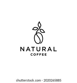 Abstract Coffee Bean Plant Branch Hipster Minimal Logo Vector With Leaf Simple Line Outline Icon For Natural Cafe Concept.