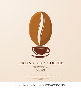 Abstract coffee bean silhouette with cup symbol isolated on white background