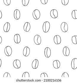 Abstract coffee beans background. Coffee bean seamless pattern. Hand drawn vector coffee beans. Doodle style.  For typography, cards, wrapping, posters, web design. Stock illustration on white
