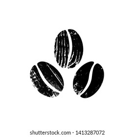 Abstract Coffee Beans on White Background.  Grunge style. Vector illustration.