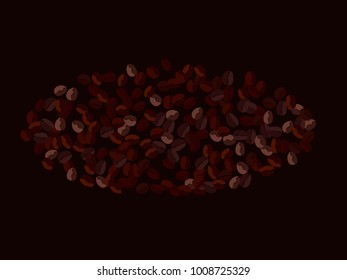 Abstract coffee beans pattern. Creative modern design. Dark brown Background. Vector illustration for invitation, card, celebration, party, carnival, festive holiday and Your project.