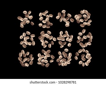 Abstract coffee beans pattern. Creative modern design. Black Background. Vector illustration for invitation, card, celebration, party, carnival, festive holiday and Your project.