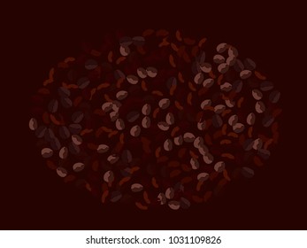 Abstract coffee beans pattern. Creative modern design. Dark brown Background. Vector illustration for invitation, card, celebration, party, carnival, festive holiday and Your project.