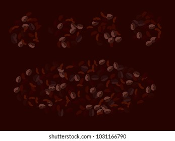 Abstract coffee beans pattern. Creative modern design. Dark brown Background. Vector illustration for invitation, card, celebration, party, carnival, festive holiday and Your project.