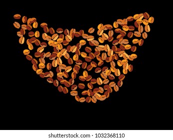 Abstract coffee beans pattern. Creative modern design. Black Background. Vector illustration for invitation, card, celebration, party, carnival, festive holiday and Your project.