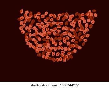 Abstract coffee beans pattern. Creative modern design. Dark brown Background. Vector illustration for invitation, card, celebration, party, carnival, festive holiday and Your project.