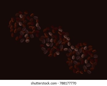 Abstract coffee beans pattern. Creative modern design. Dark brown Background. Vector illustration for invitation, card, celebration, party, carnival, festive holiday and Your project.