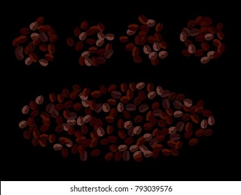 Abstract coffee beans pattern. Creative modern design. Black Background. Vector illustration for invitation, card, celebration, party, carnival, festive holiday and Your project.