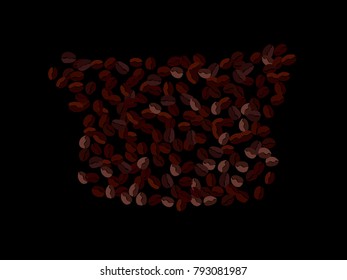 Abstract coffee beans pattern. Creative modern design. Black Background. Vector illustration for invitation, card, celebration, party, carnival, festive holiday and Your project.