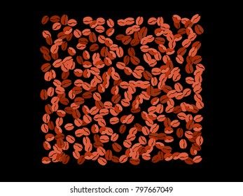 Abstract coffee beans pattern. Creative modern design. Black Background. Vector illustration for invitation, card, celebration, party, carnival, festive holiday and Your project.