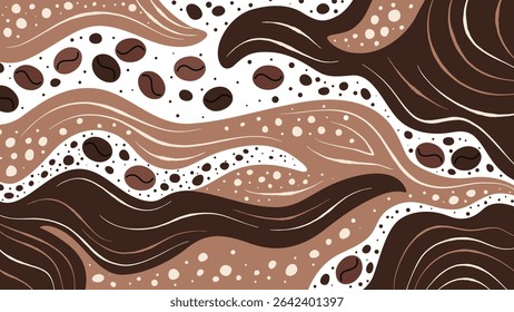 Fondo marrón beige café Abstractas con hermosas garabatos ondulados y manchas. 