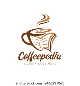 Abstract Coffee and Book combination logo design concept. Stylish vector illustration.