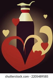An abstract coffee bottle with hearts