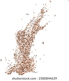 Abstract coffee, cocoa or chocolate powder particles flow. Brown dots, dust or sand wavy element. Flowing grit round dots and particles wavy texture. Ground grain scatter element background. 