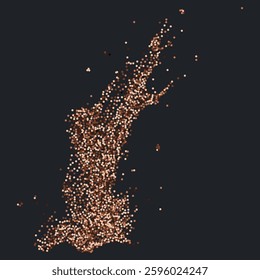 Abstract coffee, cocoa or chocolate powder particles flow. Brown dots, dust or sand wavy element. Flowing grit round dots and particles wavy texture. Ground grain scatter element background. 